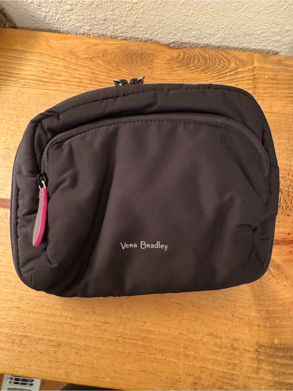Vera Bradley Black Toiletry Pouch with Pink Pull